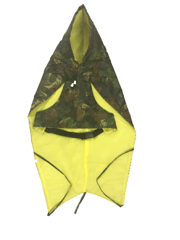 details of dog raincoat with hood